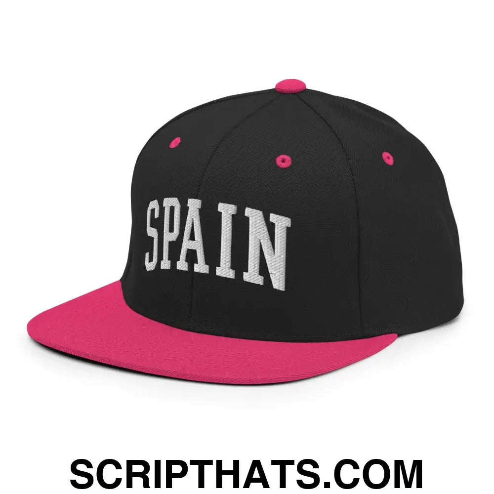 Spain Letterman Varsity Block Snapback Hat Black Neon Pink