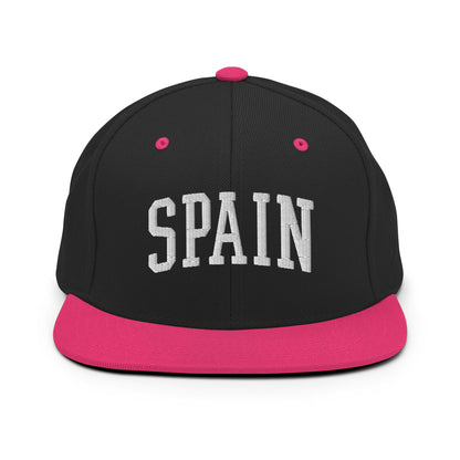 Spain Letterman Varsity Block Snapback Hat Black Neon Pink