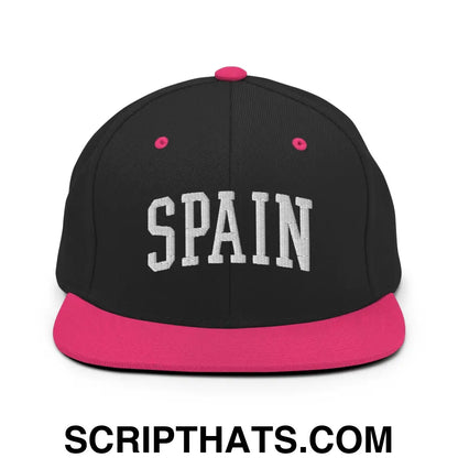 Spain Letterman Varsity Block Snapback Hat Black Neon Pink