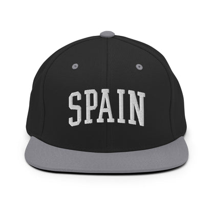 Spain Letterman Varsity Block Snapback Hat Black Silver