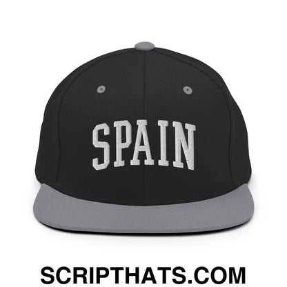 Spain Letterman Varsity Block Snapback Hat Black Silver