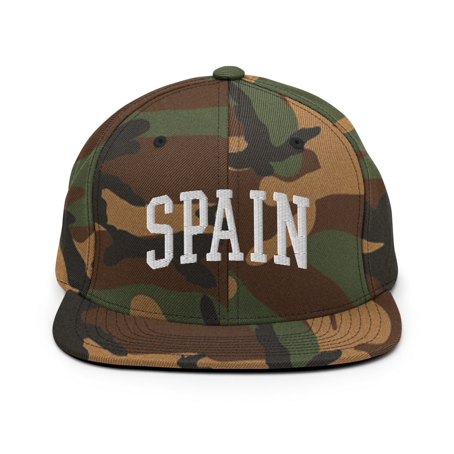 Spain Letterman Varsity Block Snapback Hat Green Camo