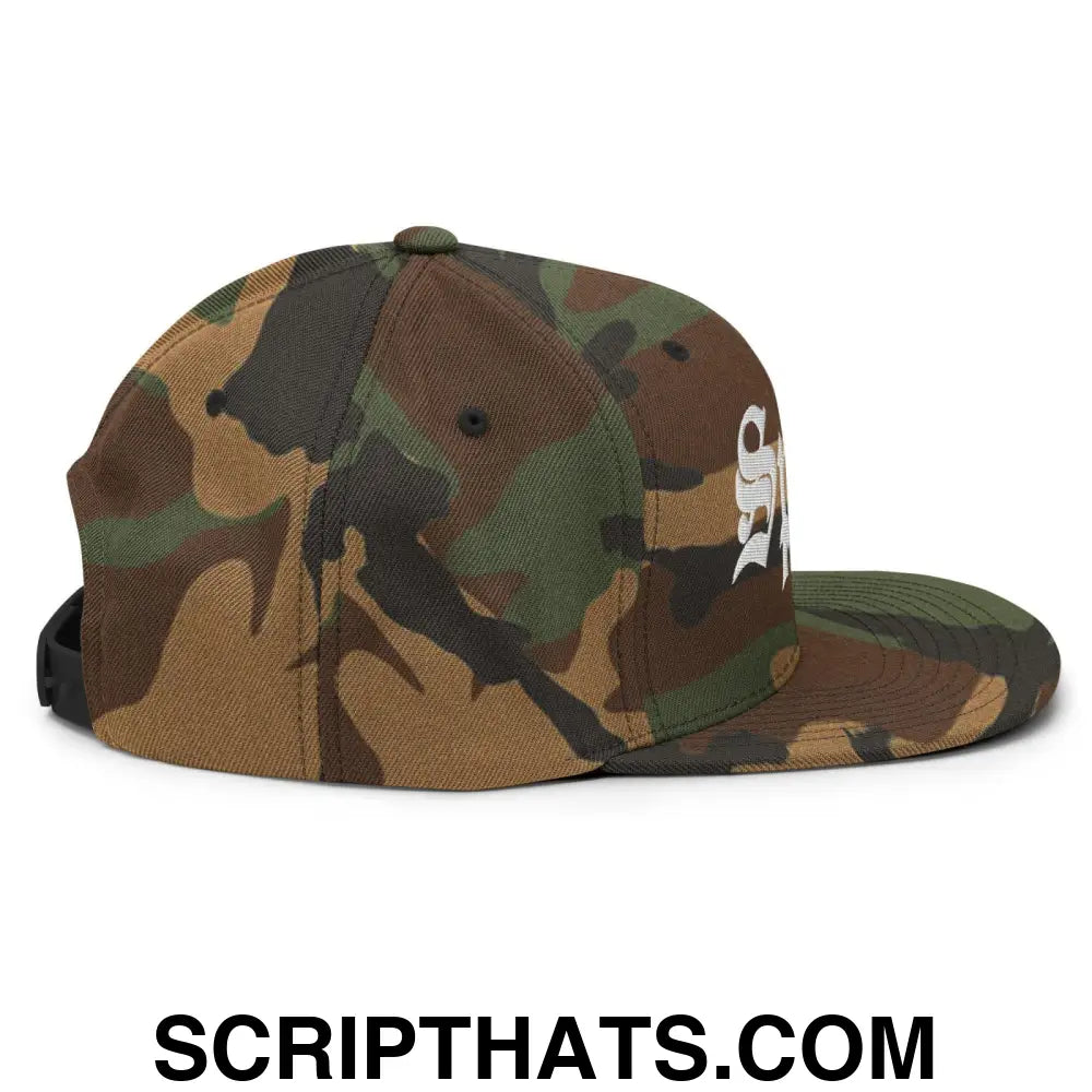 Spain OG Old English Snapback Hat Green Camo