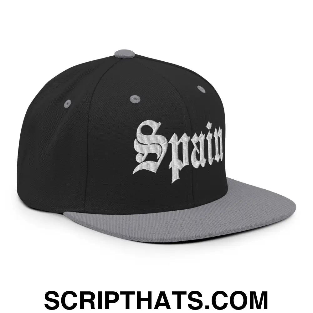 Spain OG Old English Snapback Hat Black Silver