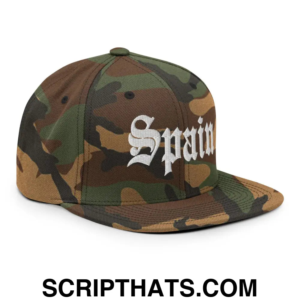 Spain OG Old English Snapback Hat Green Camo