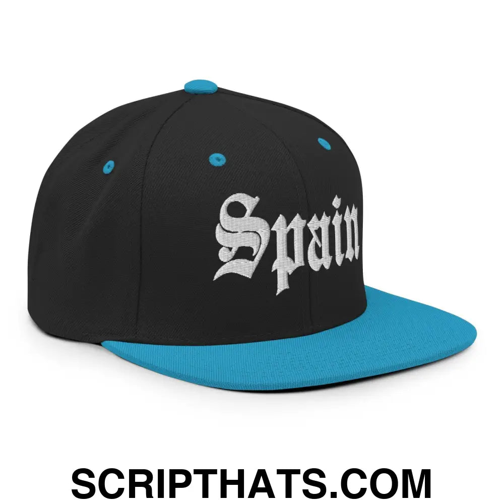 Spain OG Old English Snapback Hat Black Teal