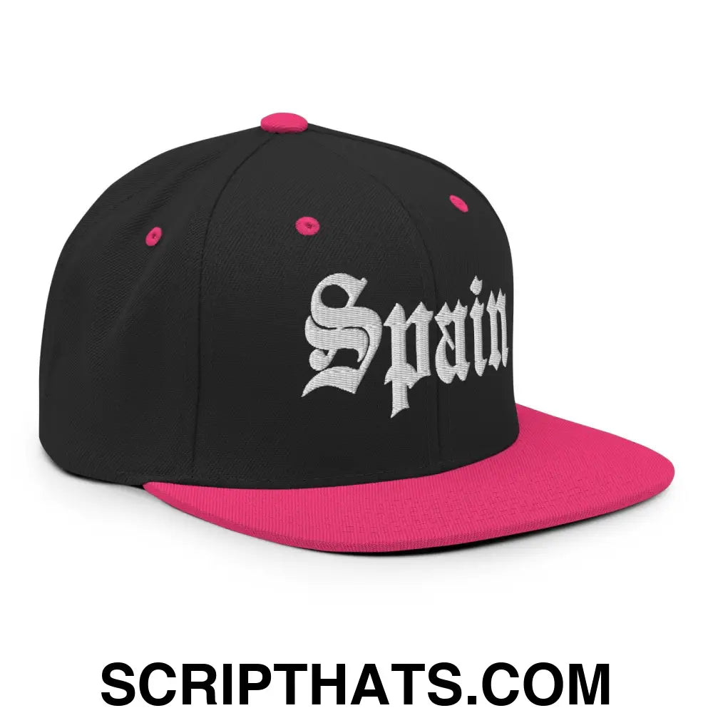 Spain OG Old English Snapback Hat Black Neon Pink