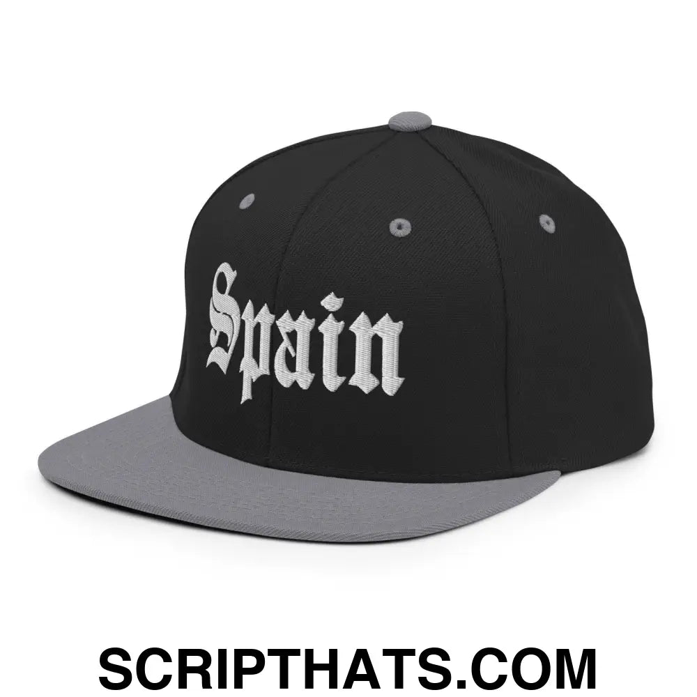 Spain OG Old English Snapback Hat Black Silver