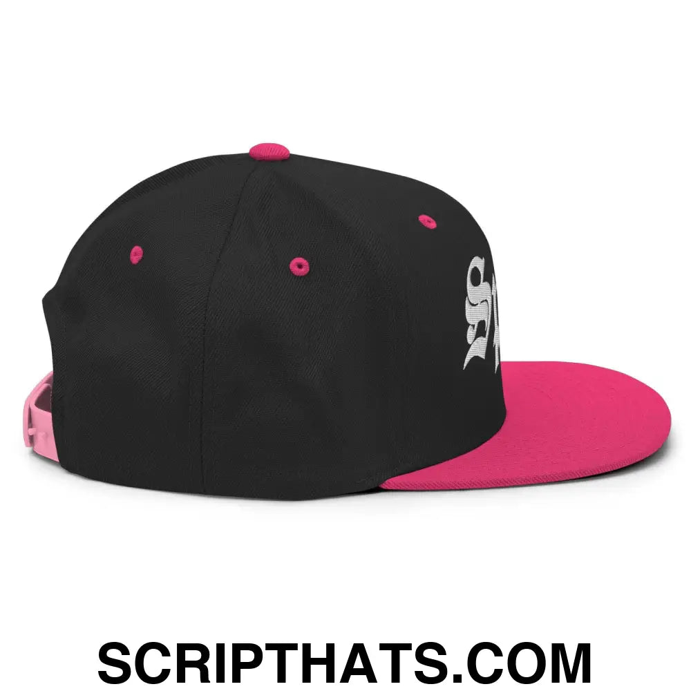 Spain OG Old English Snapback Hat Black Neon Pink