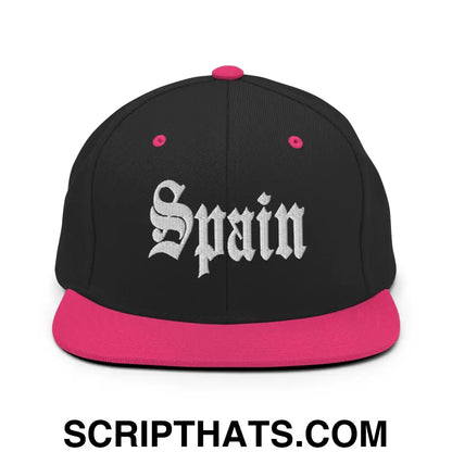 Spain OG Old English Snapback Hat Black Neon Pink