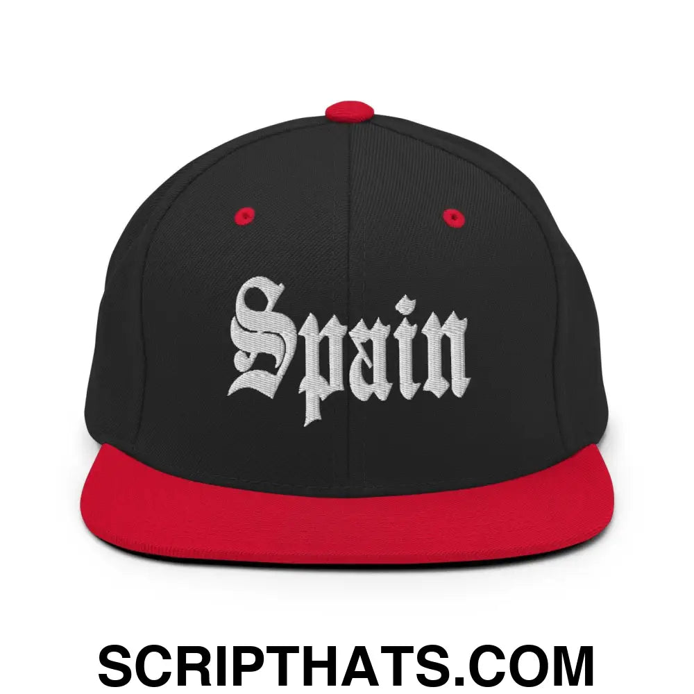 Spain OG Old English Snapback Hat Black Red