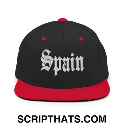 Spain OG Old English Snapback Hat Black Red