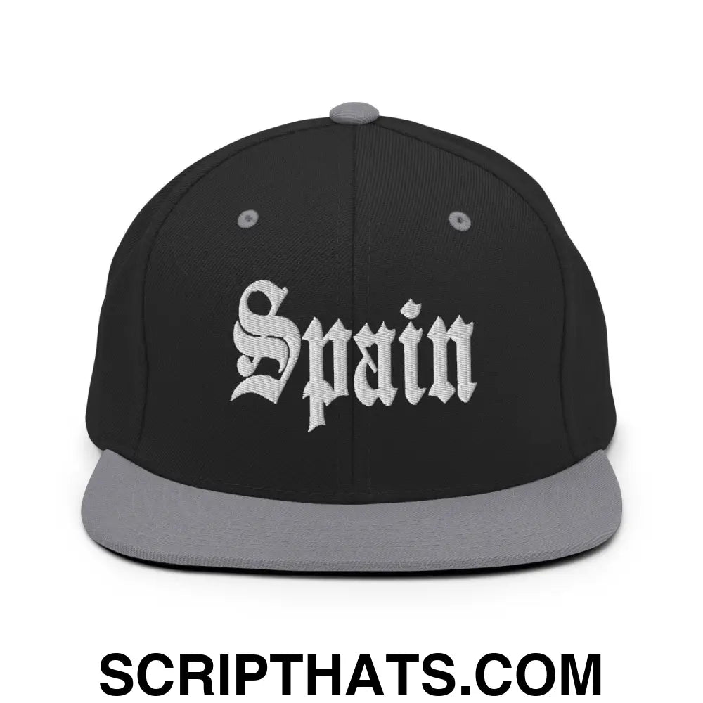 Spain OG Old English Snapback Hat Black Silver