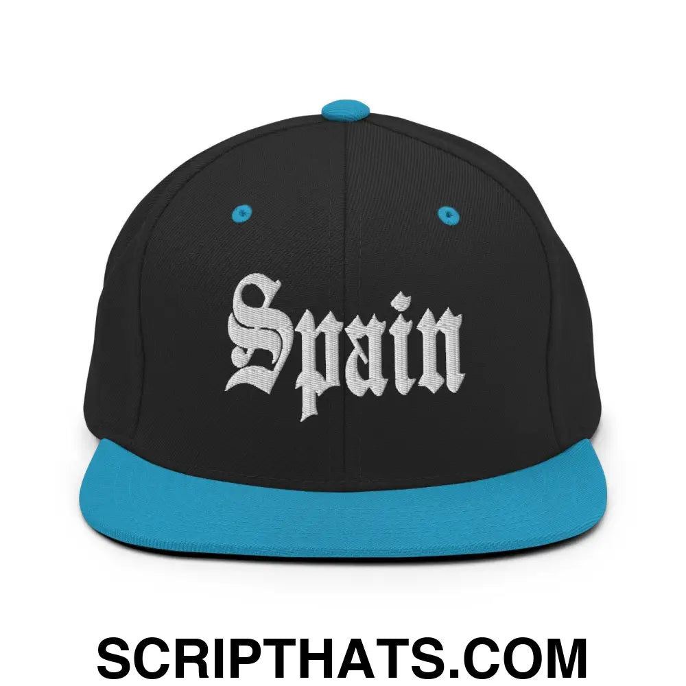 Spain OG Old English Snapback Hat Black Teal