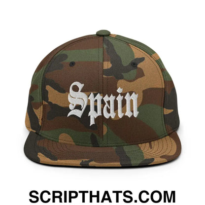 Spain OG Old English Snapback Hat Green Camo