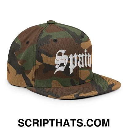 Spain Old English OG Snapback Hat Green Camo