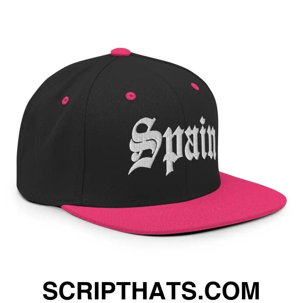 Spain Old English OG Snapback Hat Black Neon Pink