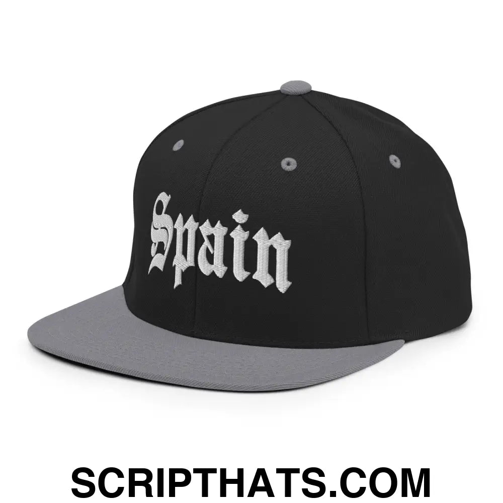 Spain Old English OG Snapback Hat Black Silver