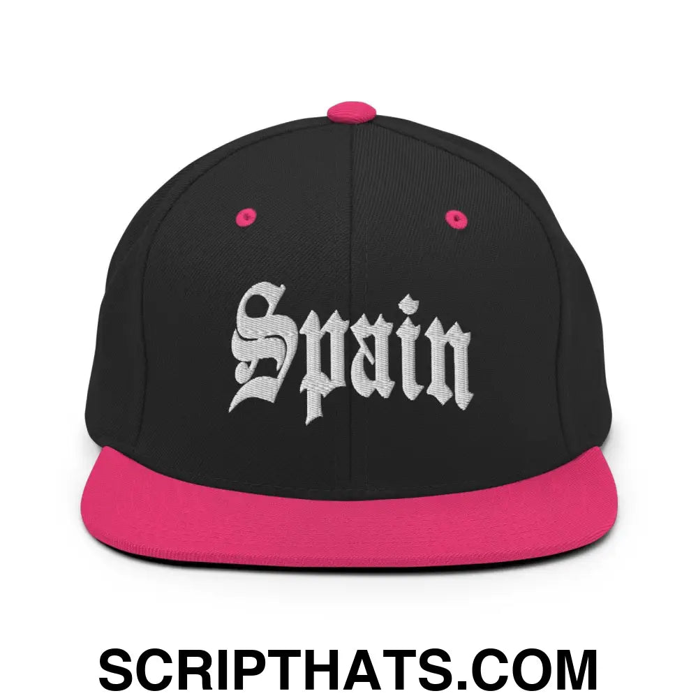 Spain Old English OG Snapback Hat Black Neon Pink