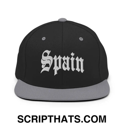 Spain Old English OG Snapback Hat Black Silver