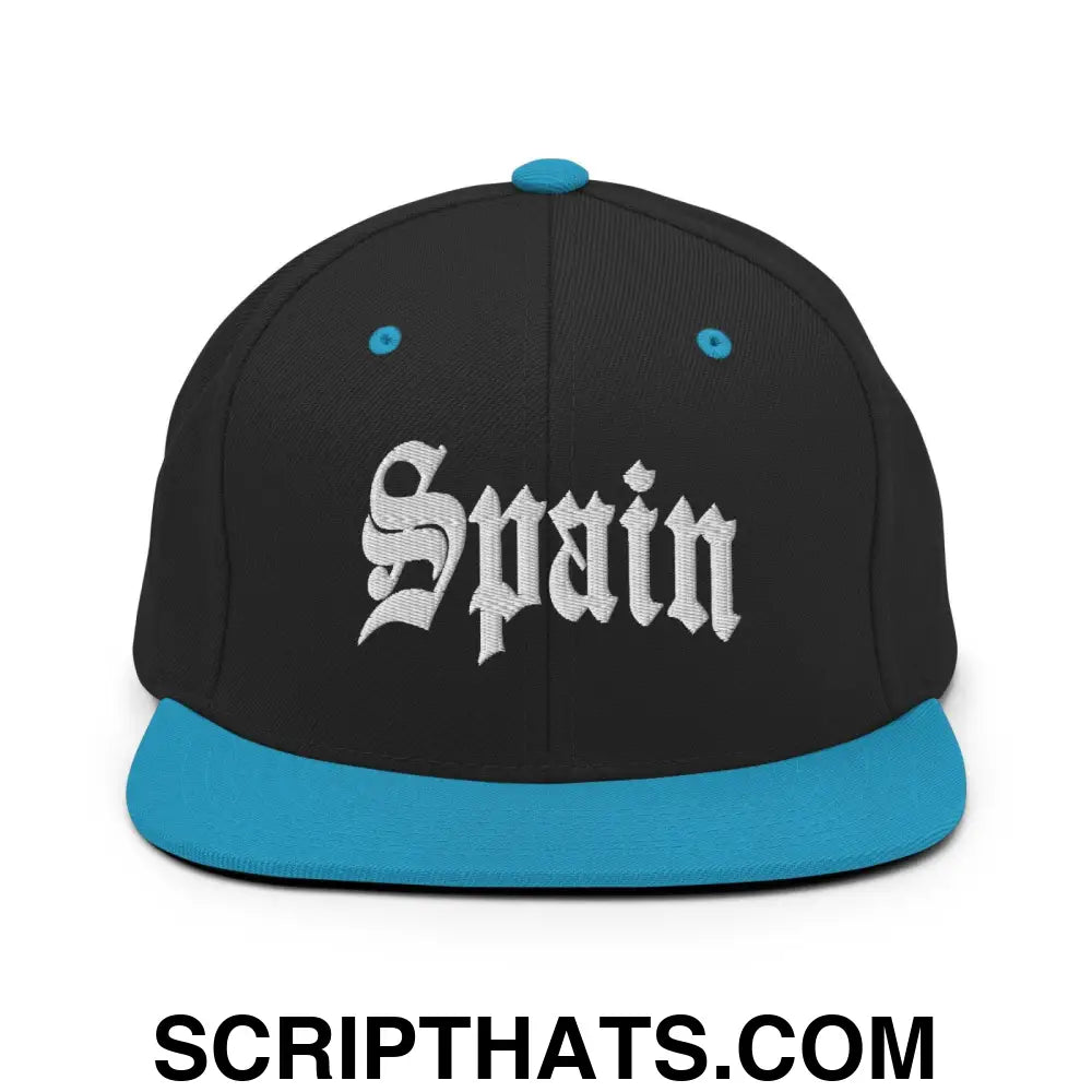 Spain Old English OG Snapback Hat Black Teal