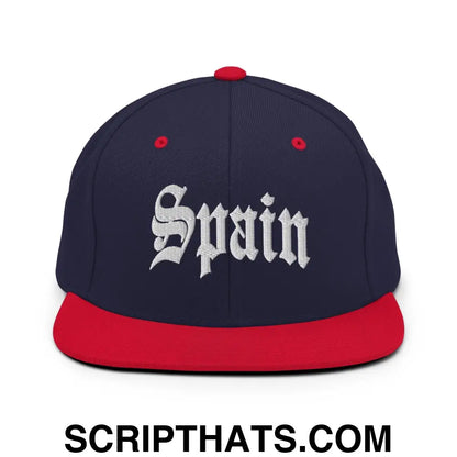 Spain Old English OG Snapback Hat Navy Red