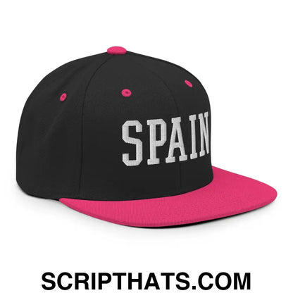 Spain Varsity Letterman Block Snapback Hat Black Neon Pink