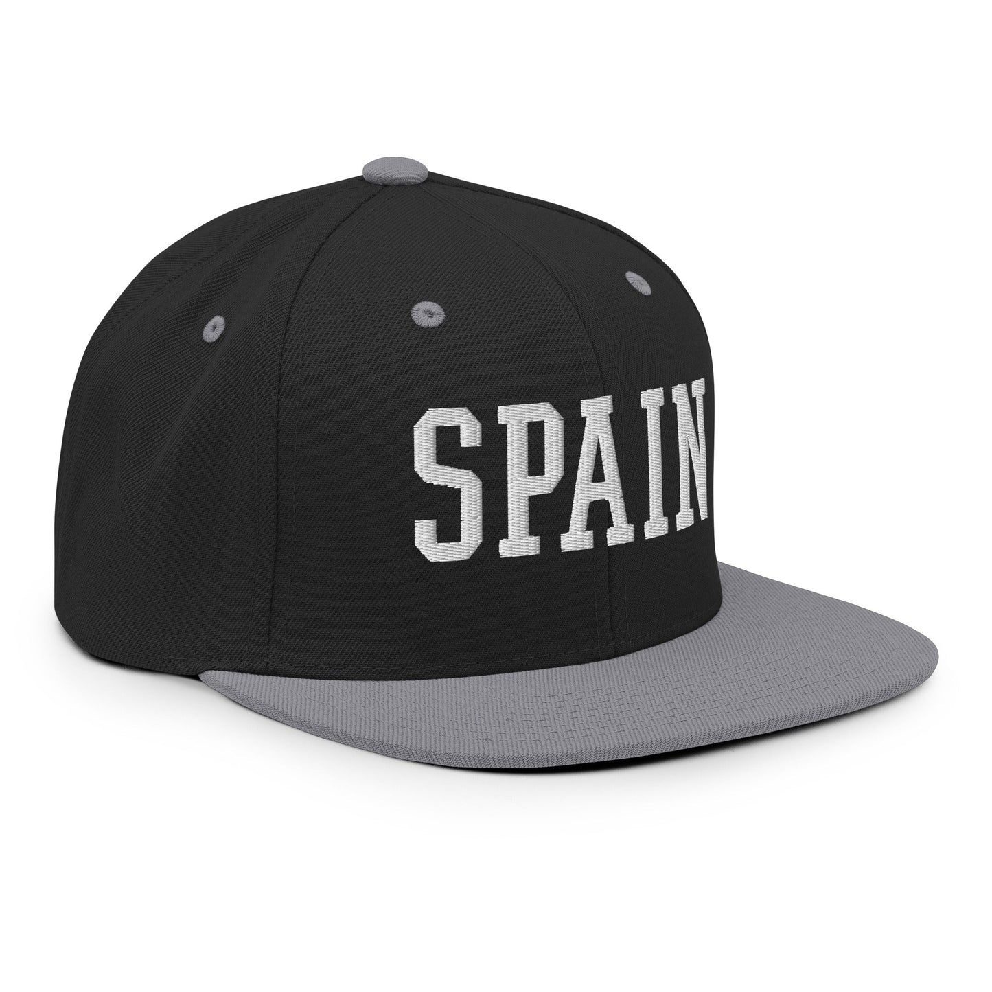 Spain Varsity Letterman Block Snapback Hat Black Silver