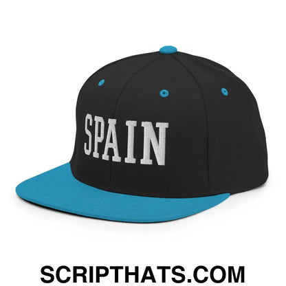 Spain Varsity Letterman Block Snapback Hat Black Teal