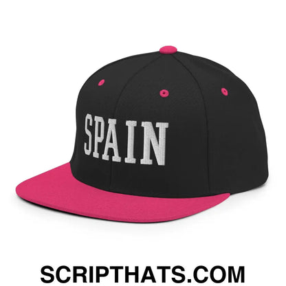 Spain Varsity Letterman Block Snapback Hat Black Neon Pink