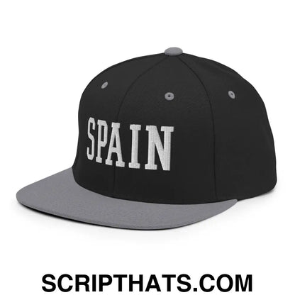 Spain Varsity Letterman Block Snapback Hat Black Silver