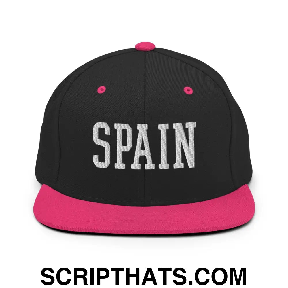 Spain Varsity Letterman Block Snapback Hat Black Neon Pink