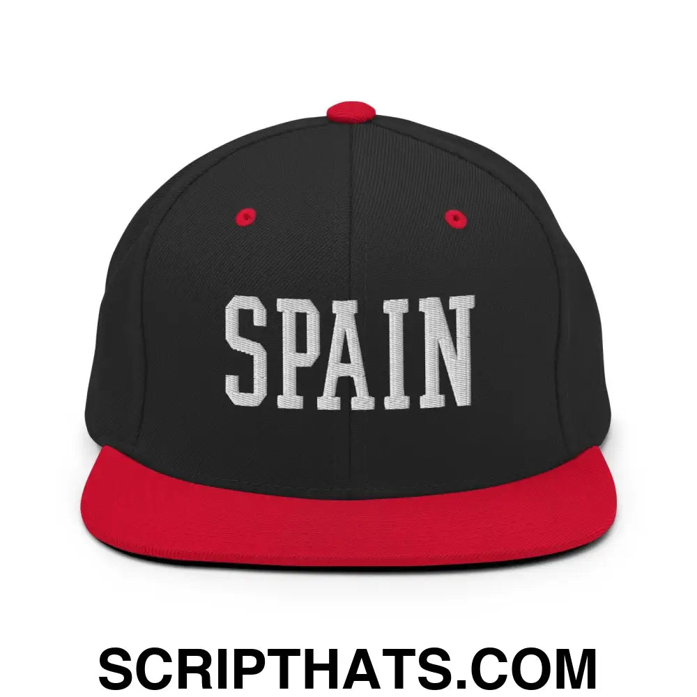 Spain Varsity Letterman Block Snapback Hat Black Red