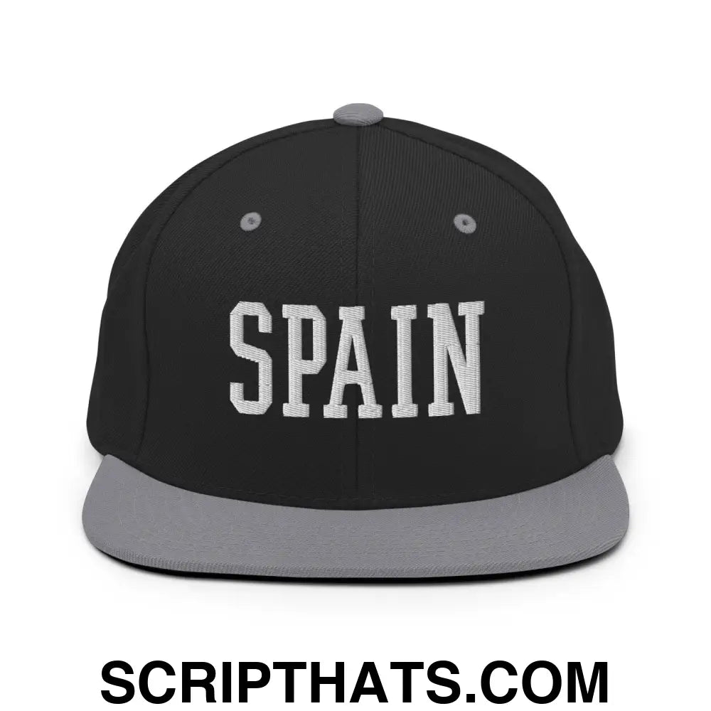 Spain Varsity Letterman Block Snapback Hat Black Silver