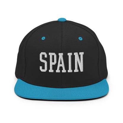 Spain Varsity Letterman Block Snapback Hat Black Teal