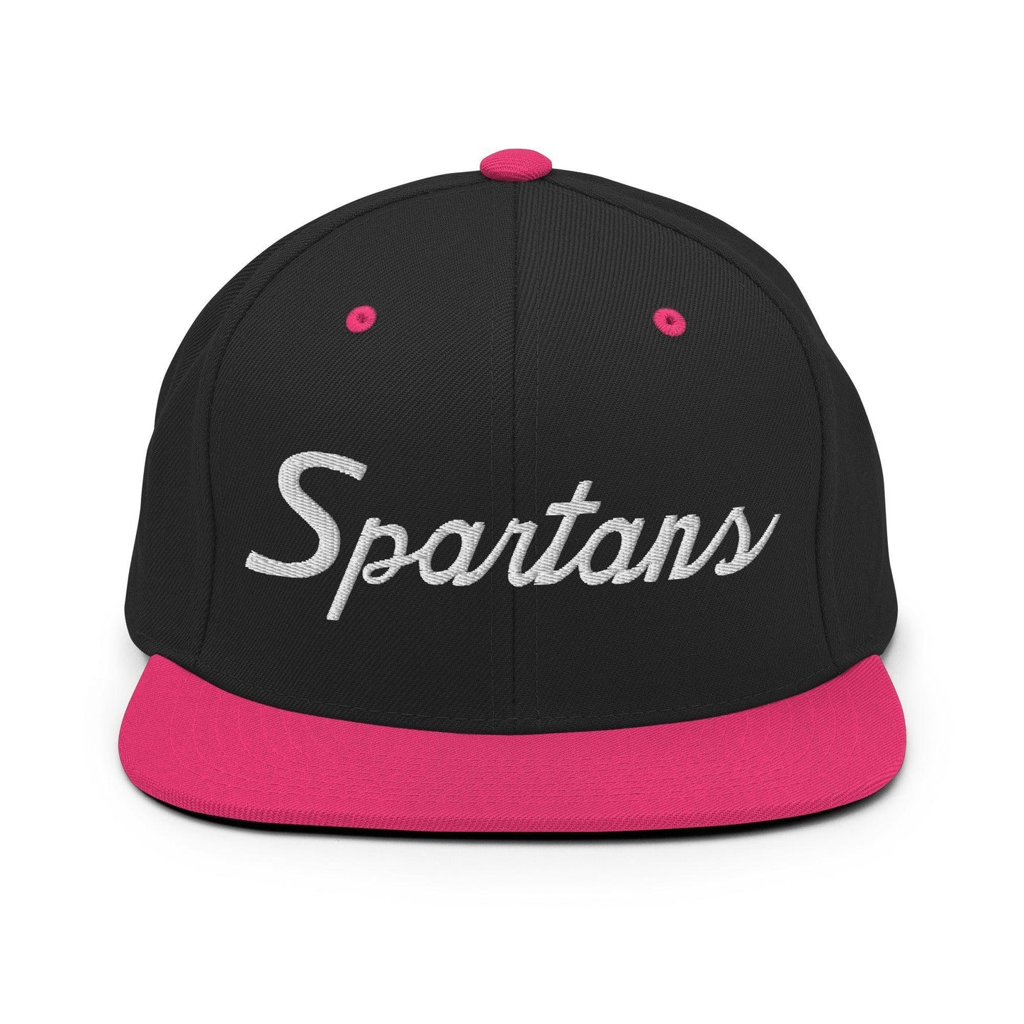 Spartans School Mascot Script Snapback Hat Black Neon Pink