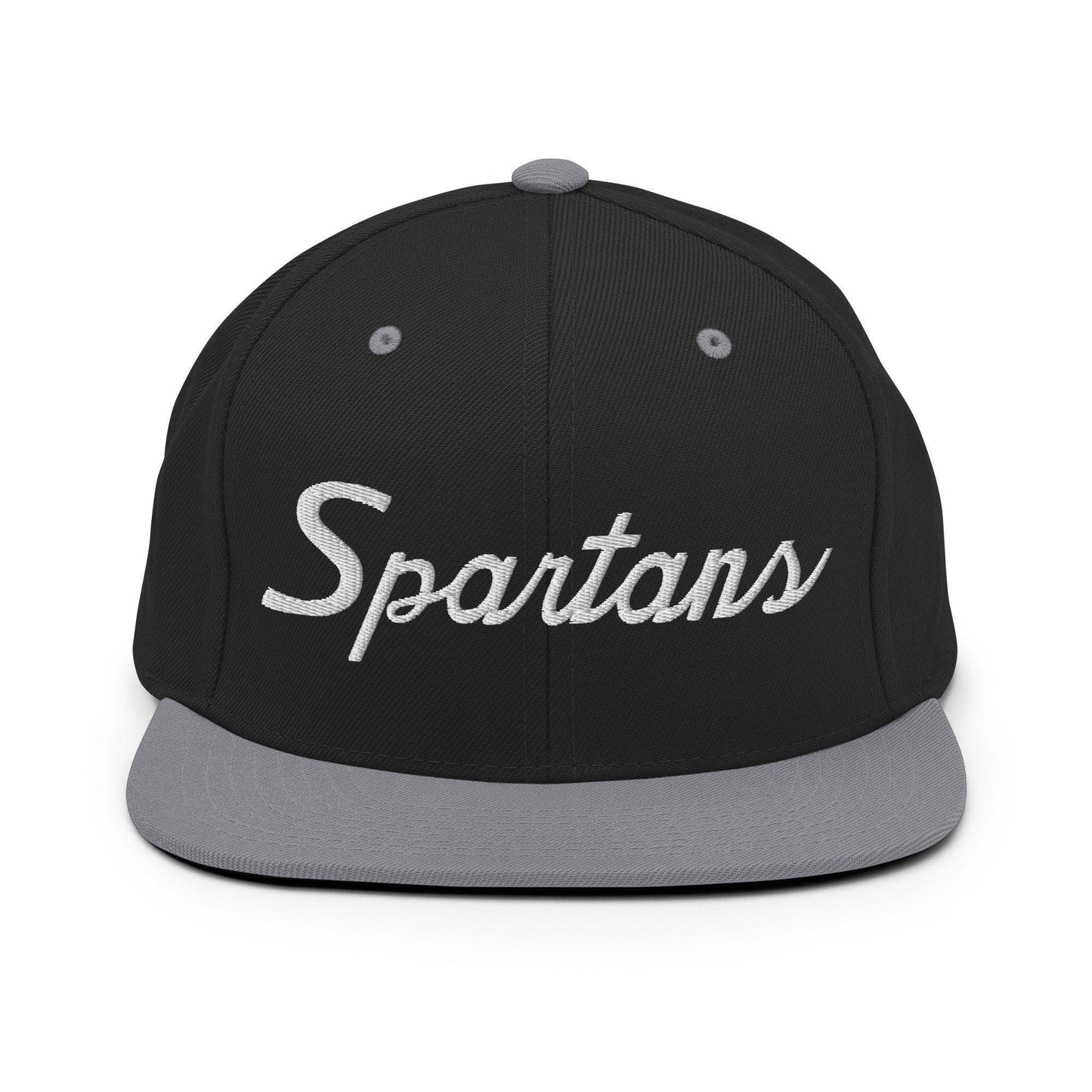 Spartans School Mascot Script Snapback Hat Black Silver
