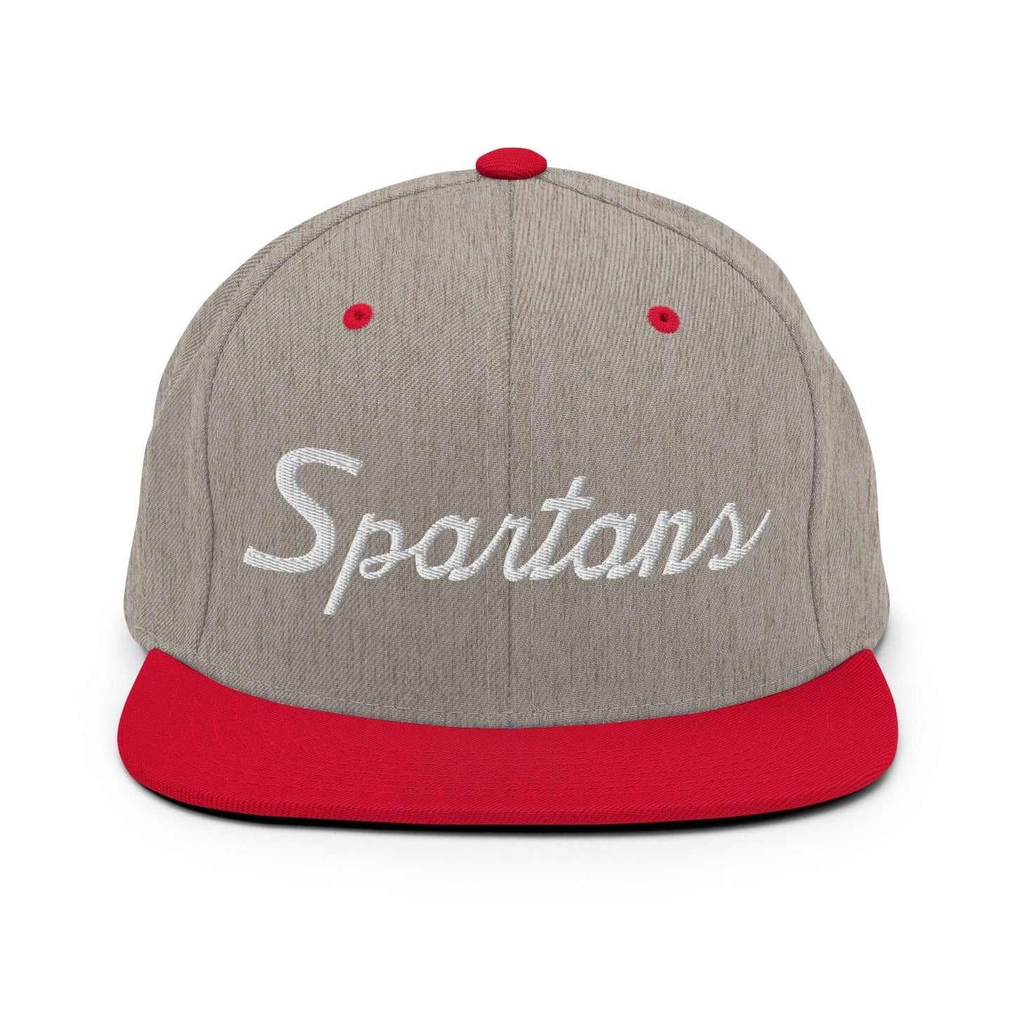 Spartans School Mascot Script Snapback Hat Heather Grey Red
