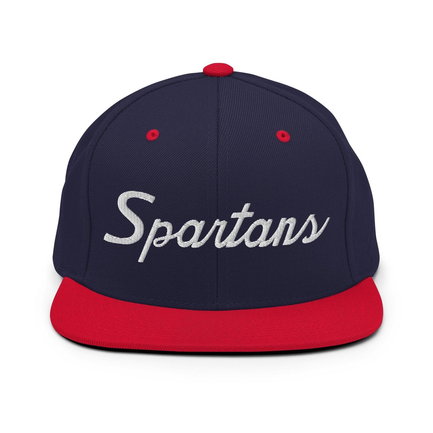 Spartans School Mascot Script Snapback Hat Navy Red