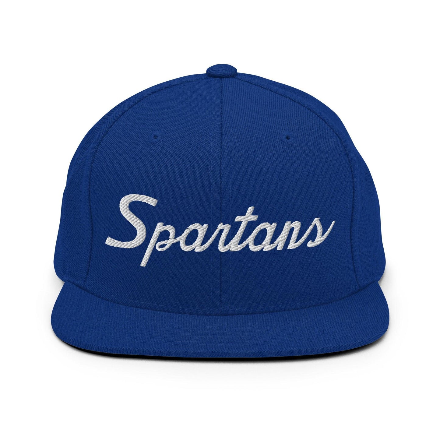Spartans School Mascot Script Snapback Hat Royal Blue