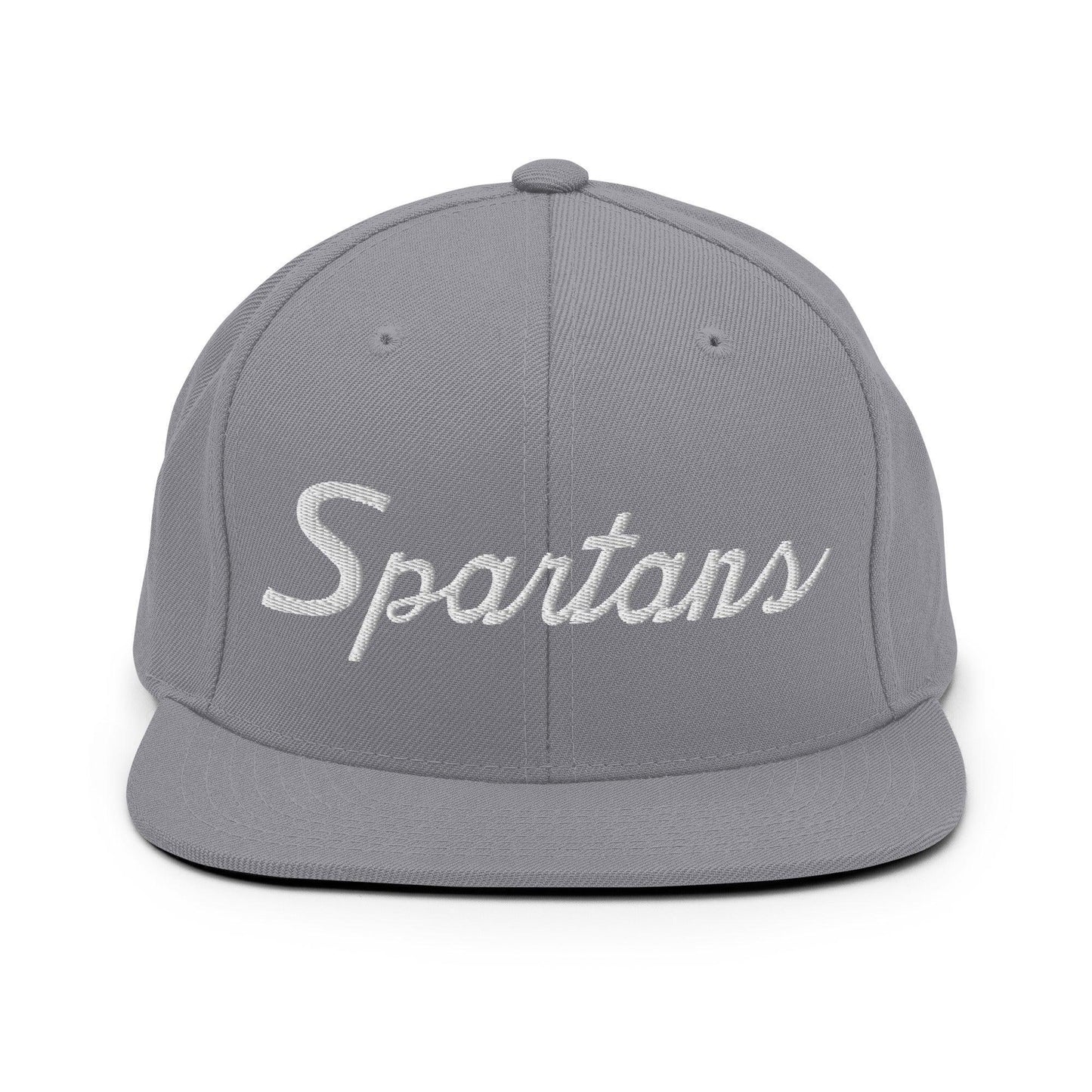 Spartans School Mascot Script Snapback Hat Silver
