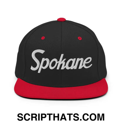 Spokane Script Snapback Hat Black Red