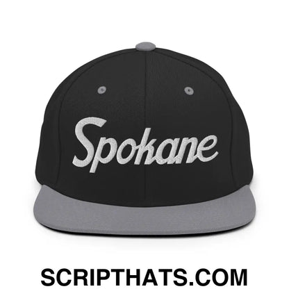 Spokane Script Snapback Hat Black Silver