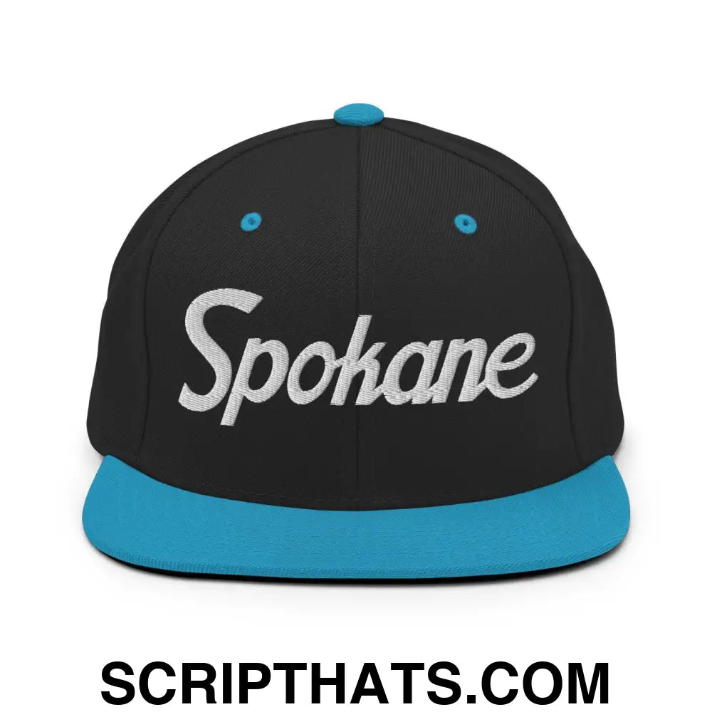 Spokane Script Snapback Hat Black Teal