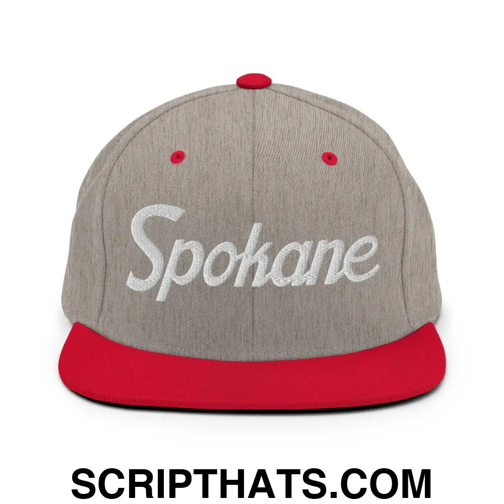 Spokane Script Snapback Hat Heather Grey Red