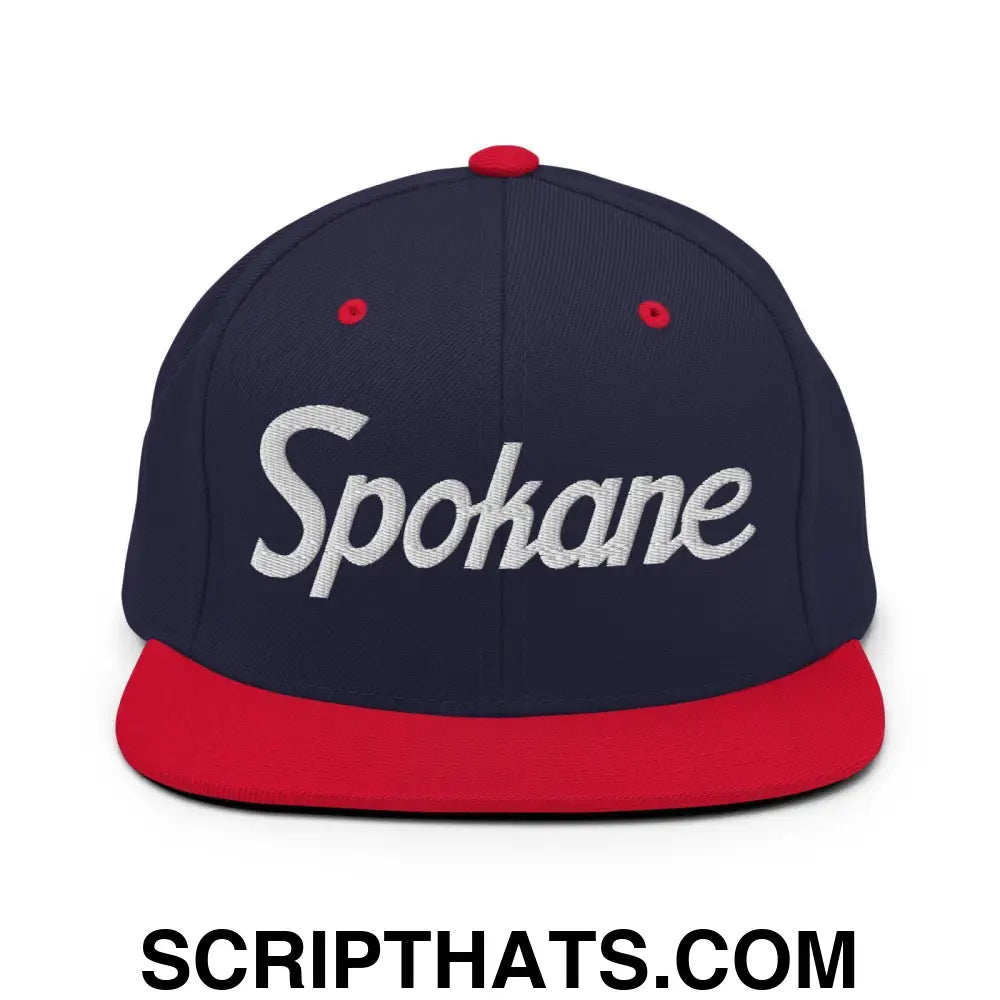 Spokane Script Snapback Hat Navy Red