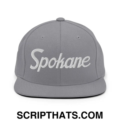 Spokane Script Snapback Hat Silver