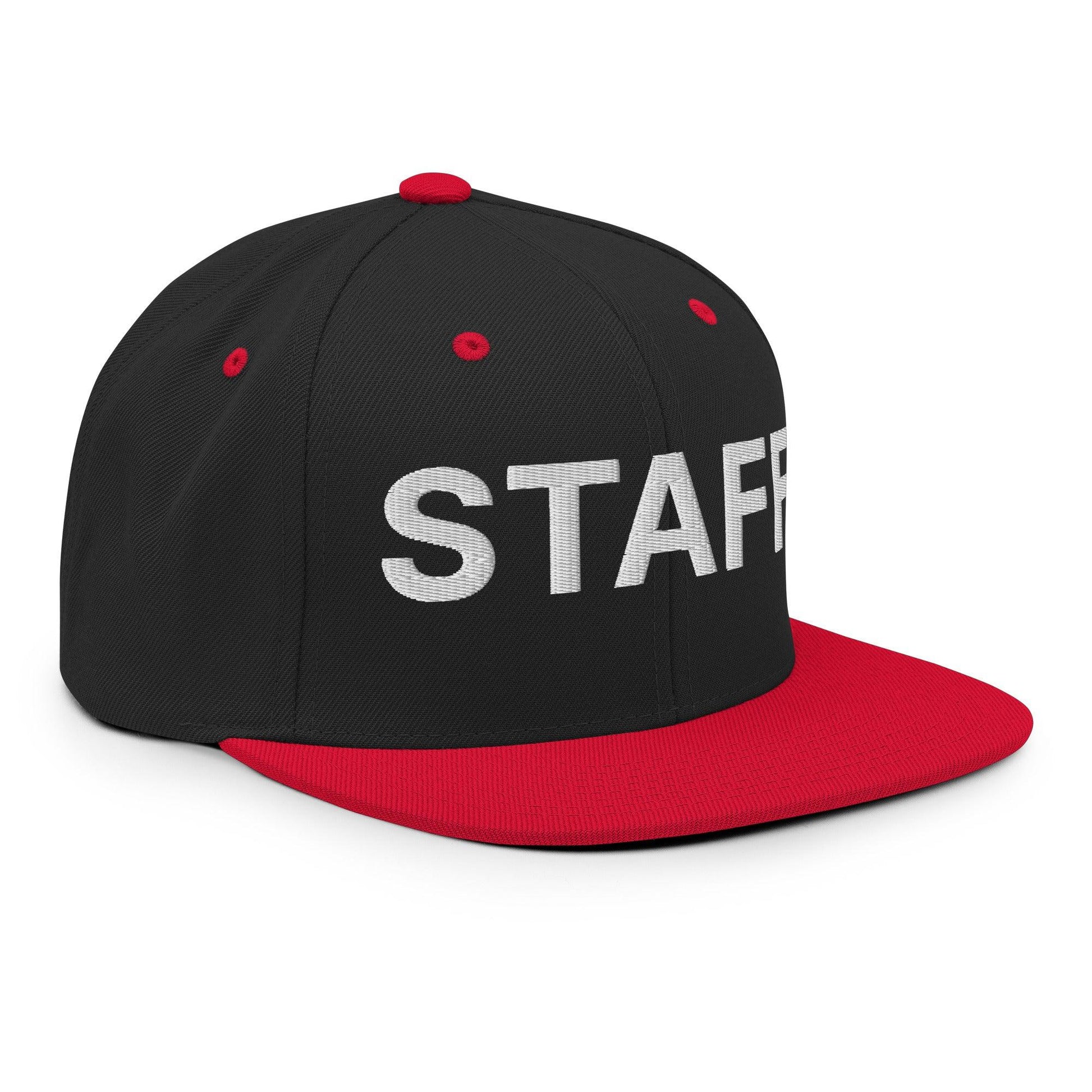 Staff Uniform Work Embroidered Flat Bill Brim Snapback Hat Black Red