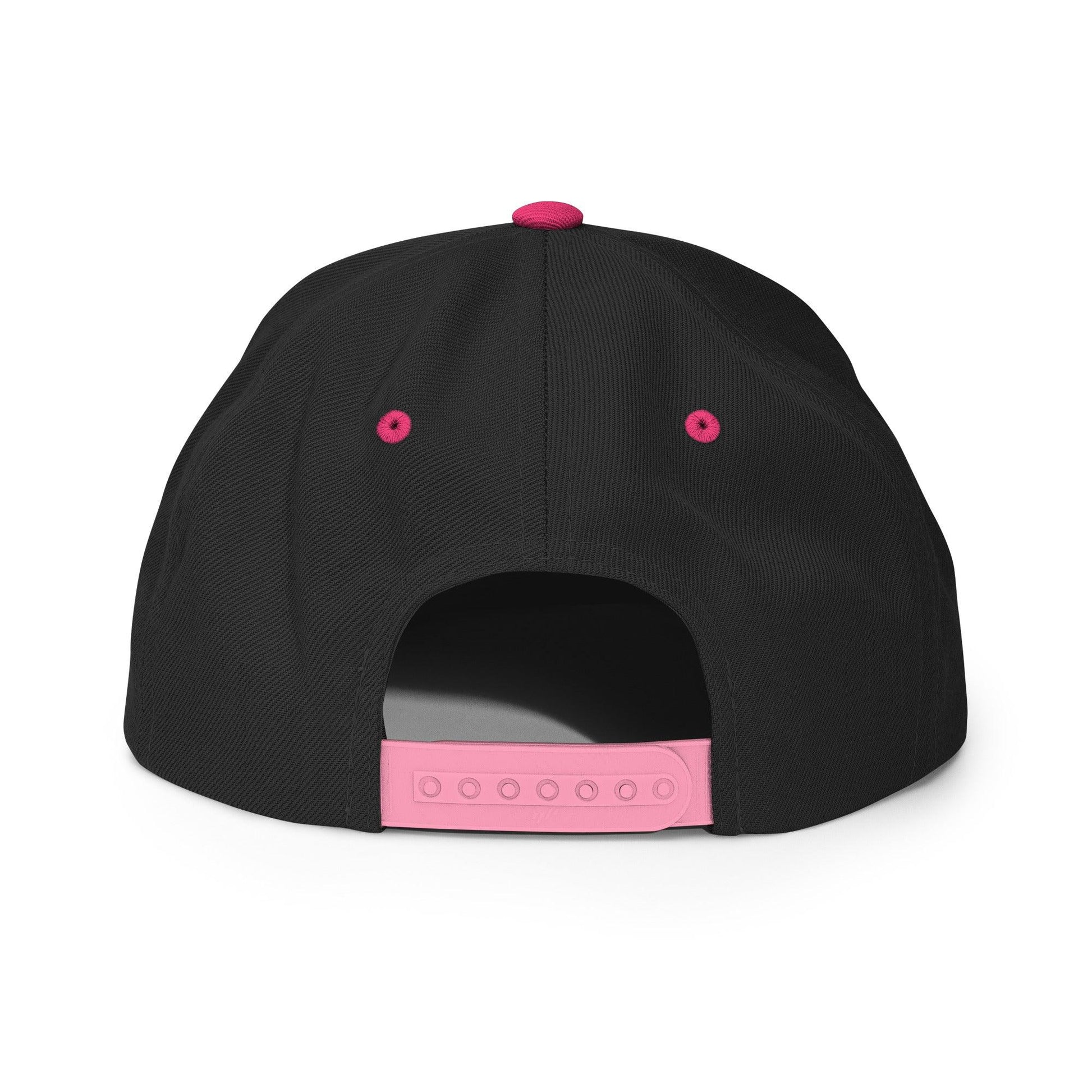 Staff Uniform Work Embroidered Flat Bill Brim Snapback Hat Black Neon Pink