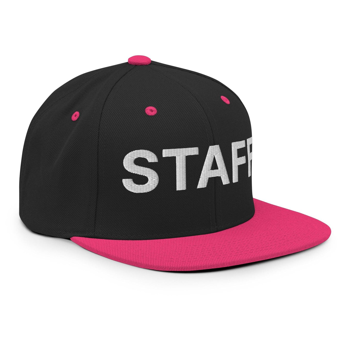 Staff Uniform Work Embroidered Flat Bill Brim Snapback Hat Black Neon Pink